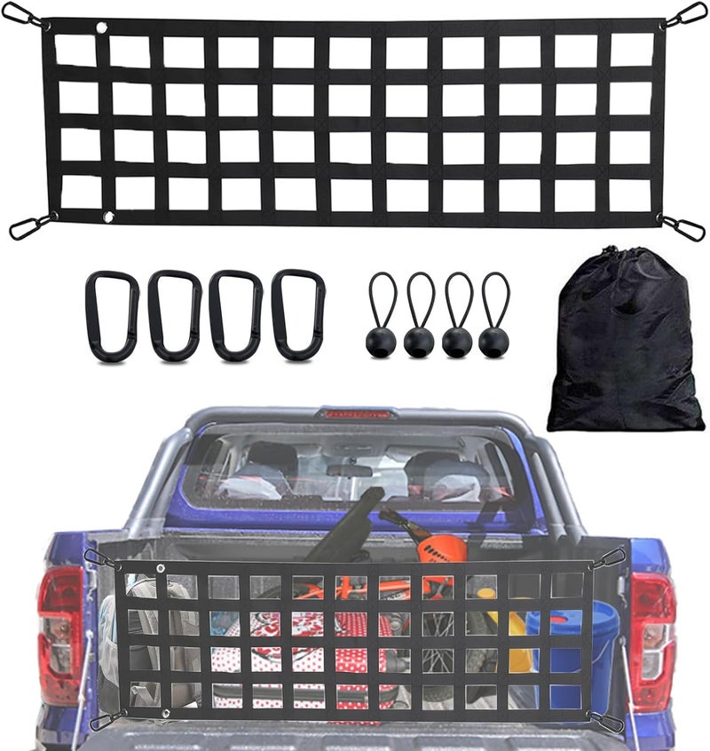 MIYIMORE Easy-to-Use Full-Size Pickup Truck Tailgate Net, 60" x 18" Heavy-Duty Tailgate Cargo Net for All-Weather Use, Suitable for Ford, Chevrolet, Toyota, GMC, RAM, Tacoma, etc. Black - Image 1